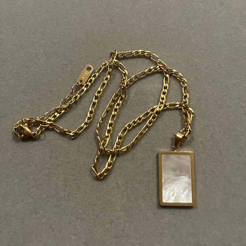 18k gold covered square pendant chain necklace